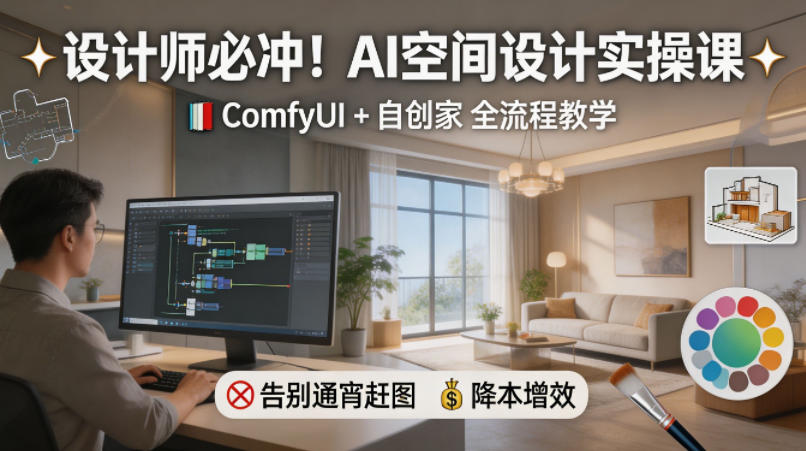 设计师必冲！AI空间设计实操课，ComfyUI+自创家全教学，告别通宵赶图，降本增效 - 网创智汇