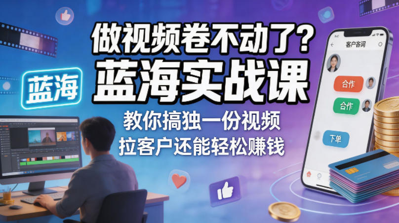 做视频卷不动了？蓝海实战课教你搞独一份视频，拉客户还能轻松賺钱！【原创双语字幕】 - 网创智汇