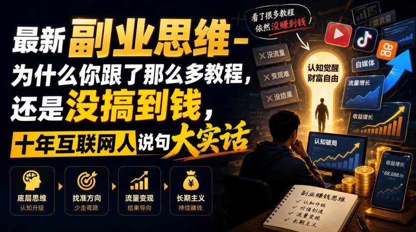 最新副业思维-为什么你跟了那么多教程，还是没搞到钱，十年互联网人说句大实话【揭秘】 - 网创智汇