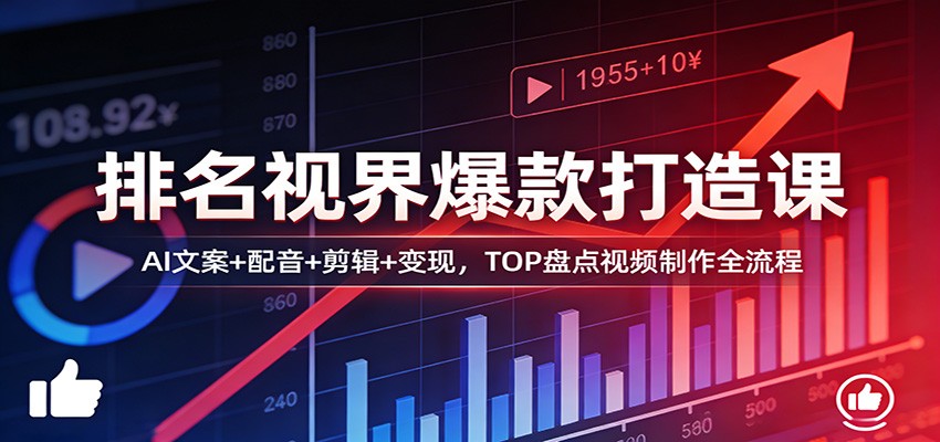 排名视界爆款打造课：AI文案+配音+剪辑+变现，TOP盘点视频制作全流程 - 网创智汇