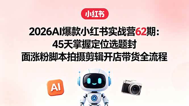 （18606期）2026AI爆款小红书实战营62期：45天掌握定位选题封面涨粉脚本拍摄剪辑开店带货全流程 - 网创智汇