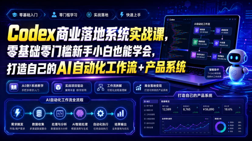Codex商业落地系统实战课,零基础零门槛新手小白也能学会,打造自己的AI自动化工作流+产品系统 - 网创智汇