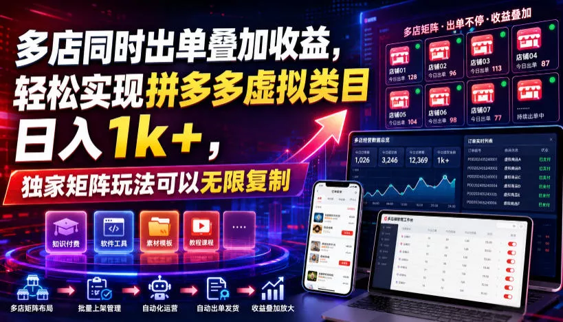 多店同时出单叠加收益，轻松实现拼多多虚拟类目日入1k+，独家矩阵玩法可以无限复制【揭秘】 - 网创智汇