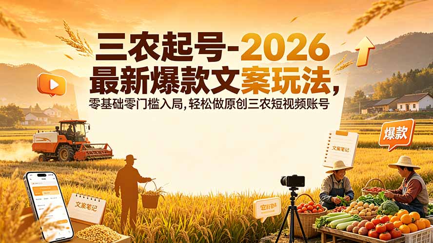 三农起号-2026 最新爆款文案玩法，零基础零门槛入局，轻松做原创三农短视频账号 - 网创智汇