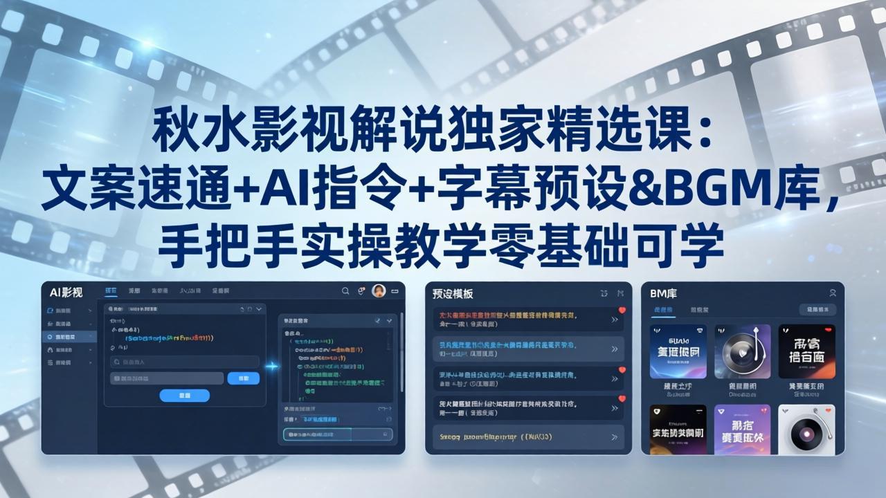 秋水影视解说独家精选课：文案速通+AI指令+字幕预设+BGM库，手把手实操教学零基础可学 - 网创智汇