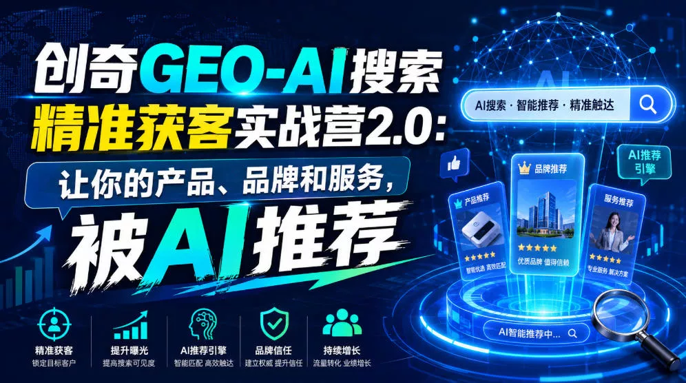 创奇GEO-AI搜索精准获客实战营2.0：让你的产品、品牌和服务，被AI推荐 - 网创智汇