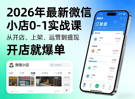 2026年最新微信小店0-1实战课，从开店、上架、运营到提现，开店就爆单 - 网创智汇
