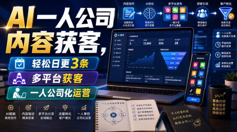 AI一人公司内容获客，轻松日更3条，多平台获客，一人公司化运营(更新0827) - 网创智汇
