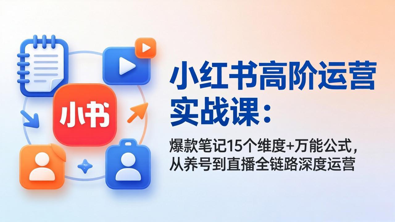 小红书高阶运营实战课：爆款笔记15个维度+万能公式，从养号到直播全链路深度运营 - 网创智汇