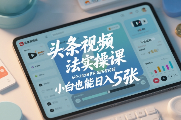 头条视频玩法实操课，从0-1全细节头条所有问题，小白也能日入5张 - 网创智汇