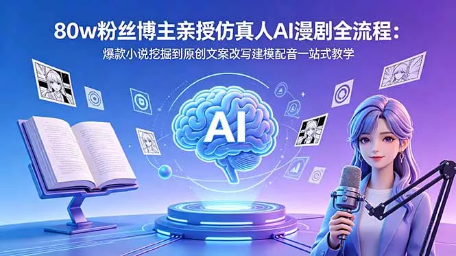 80w粉丝博主亲授仿真人AI漫剧全流程：爆款小说挖掘到原创文案改写建模配音一站式教学