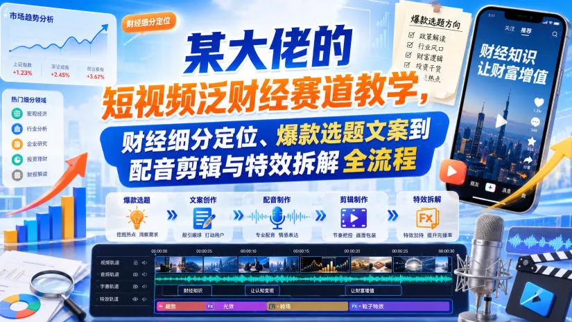 某大佬的短视频泛财经赛道教学，财经细分定位、爆款选题文案到配音剪辑与特效拆解全流程 - 网创智汇