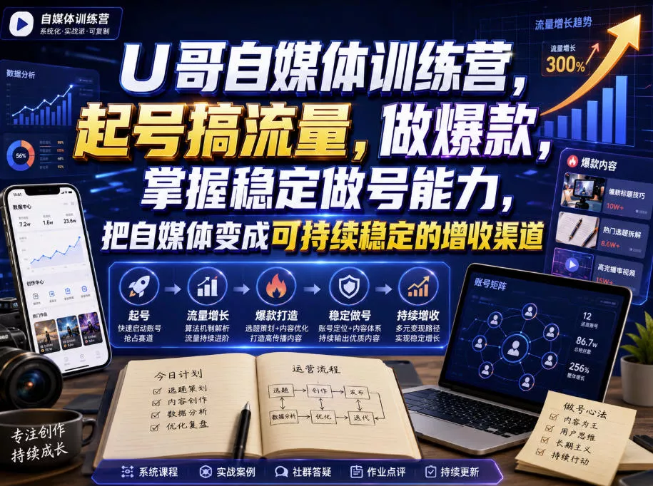 U哥自媒体训练营，起号搞流量，做爆款，掌握稳定做号能力，把自媒体变成可持续稳定的增收渠道 - 网创智汇