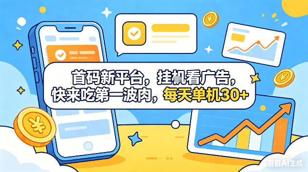 首码新平台，挂G自动看广告，快来吃第一波肉，每天单机30+，可矩阵放大【揭秘】 - 网创智汇