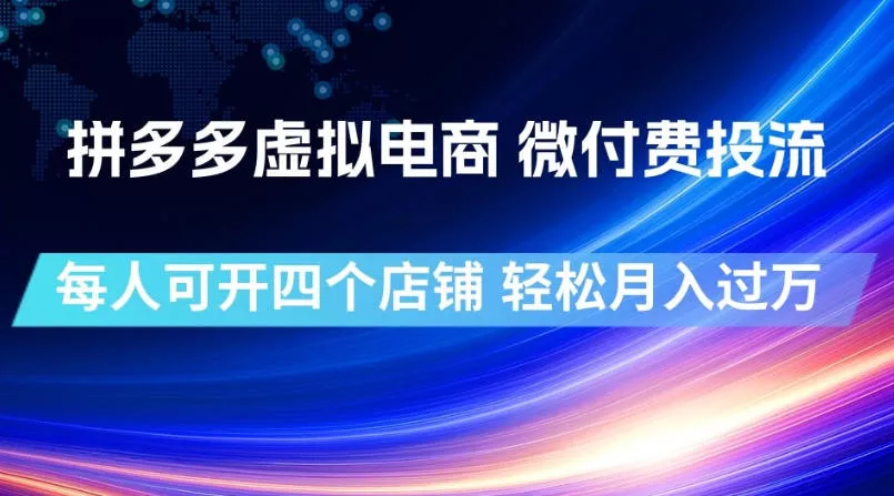 拼多多虚拟电商，微付费投流玩法，每人可开四个店，轻松月入过1W【揭秘】 - 网创智汇