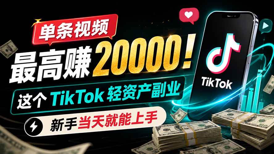 （19457期）单条视频最高赚 20000！这个 TikTok 轻资产副业，新手当天就能上手 - 网创智汇