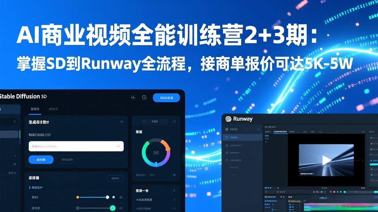 AI商业视频全能训练营2+3期：掌握SD到Runway全流程，接商单报价可达5K-5W - 网创智汇