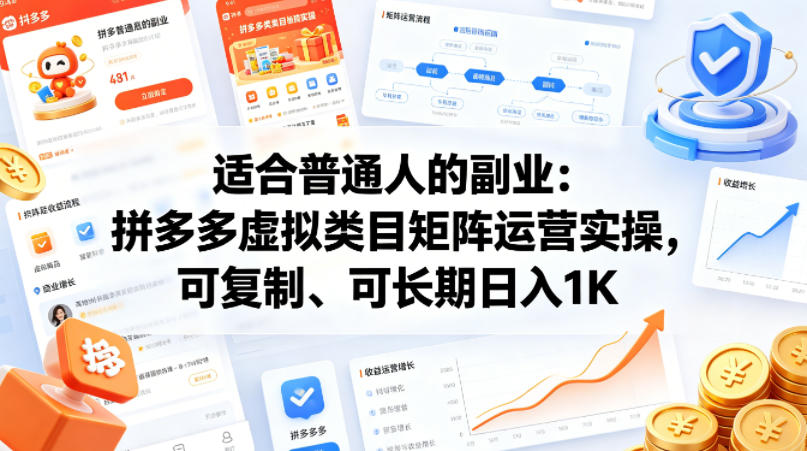 适合普通人的副业：拼多多虚拟类目矩阵运营实操，可复制、可长期日入1K【揭秘】 - 网创智汇