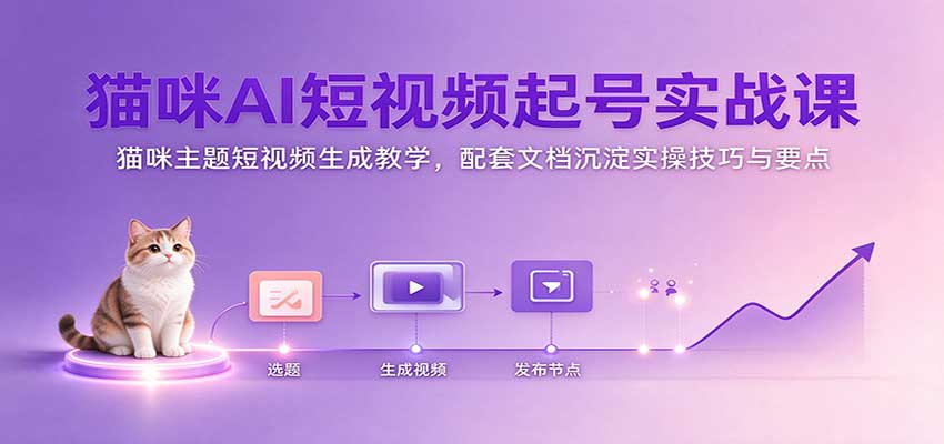 猫咪AI短视频起号实战课：猫咪主题短视频生成教学，配套文档沉淀实操技巧与要点 - 网创智汇