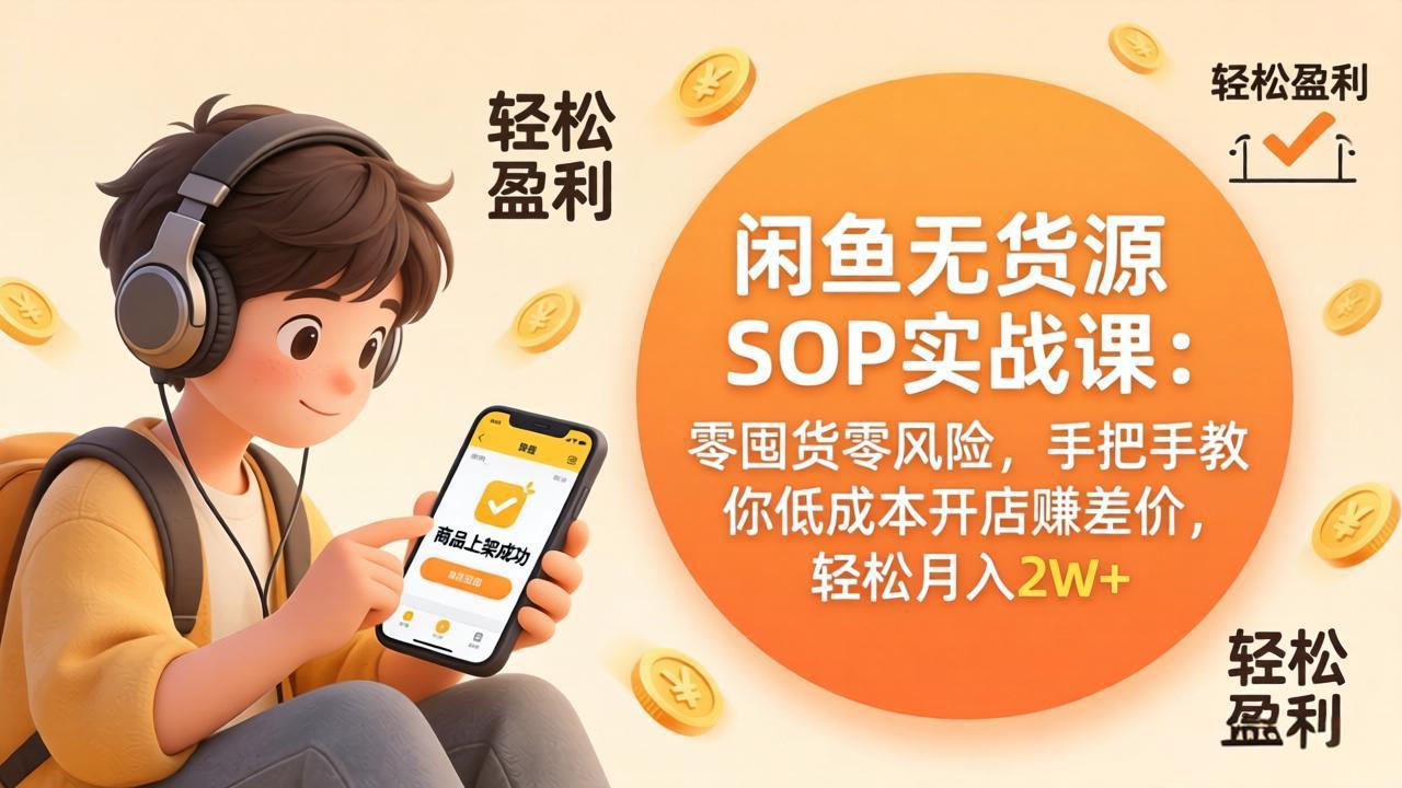 闲鱼无货源SOP实战课：零囤货零风险，手把手教你低成本开店赚差价，轻松月入2w+ - 网创智汇