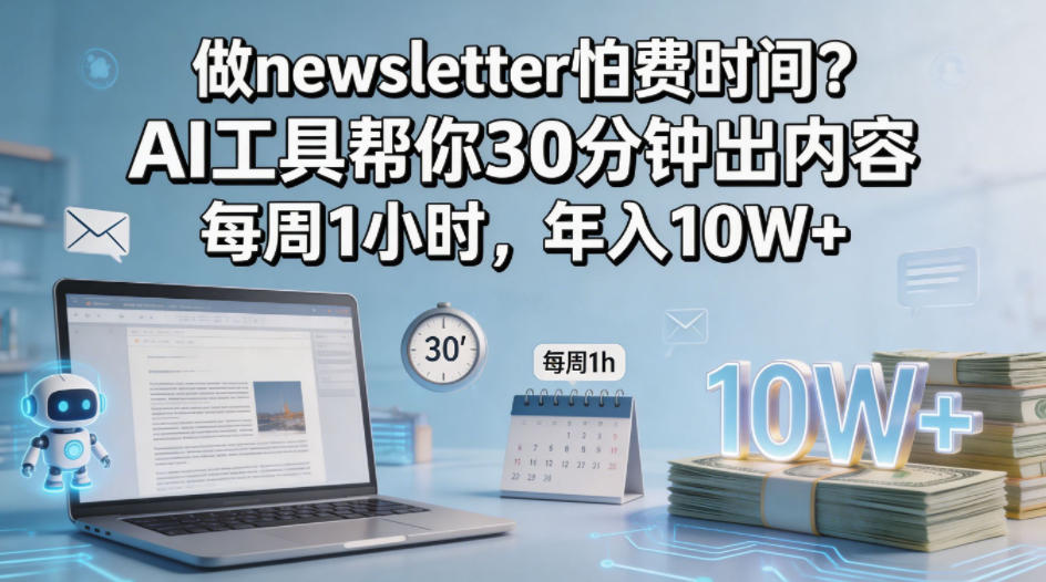 做newsletter怕费时间？AI工具帮你30分钟出内容，每周1小时，年入10W+！【原创双语字幕】 - 网创智汇