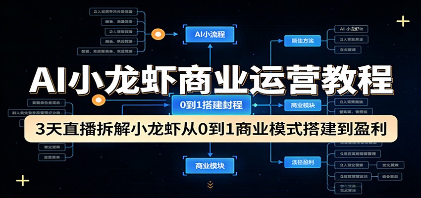 AI小龙虾商业运营教程：3天直播拆解小龙虾从0到1商业模式搭建到盈利 - 网创智汇