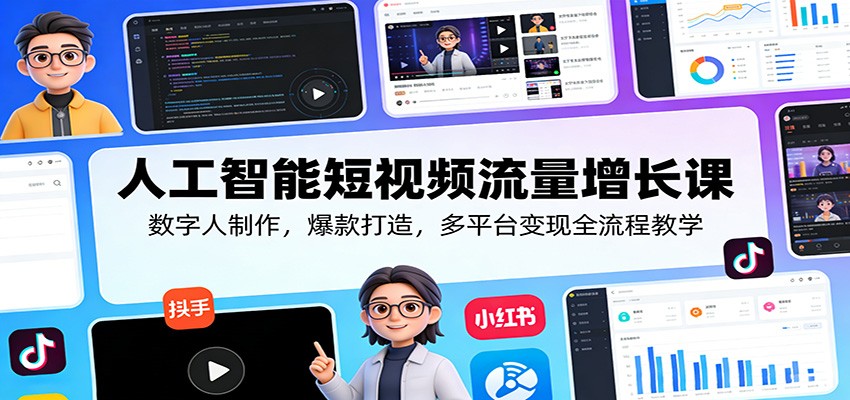 人工智能短视频流量增长课：数字人制作，爆款打造，多平台变现全流程教学 - 网创智汇