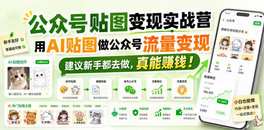 公众号贴图变现实战营，用AI贴图做公众号流量变现，建议新手都去做，真能賺钱！ - 网创智汇