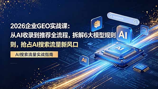 2026 企业GEO实战课：从AI收录到推荐全流程，拆解6大模型规则，抢占 AI 搜索流量新风口 - 网创智汇