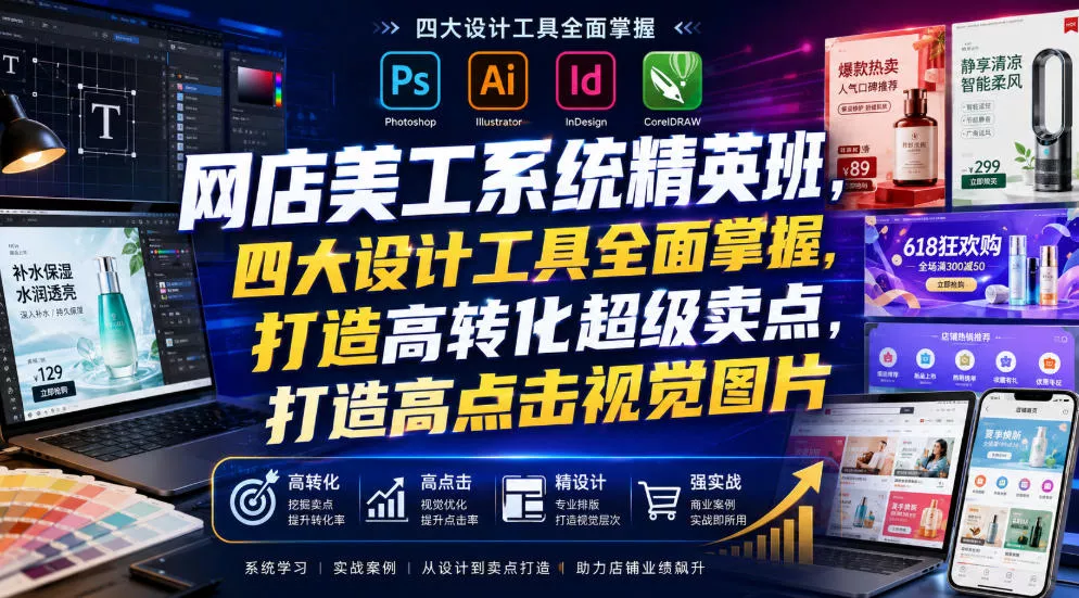 网店美工系统精英班，四大设计工具全面掌握，打造高转化超级卖点，打造高点击视觉图片(2026年7月) - 网创智汇