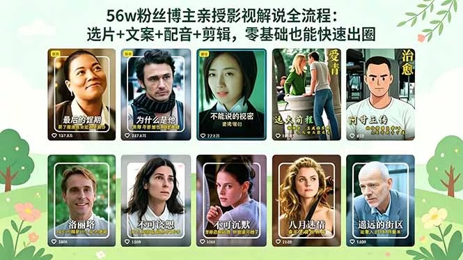 56万粉丝博主亲授影视解说全流程：选片+文案+配音+剪辑，零基础也能快速出圈 - 网创智汇