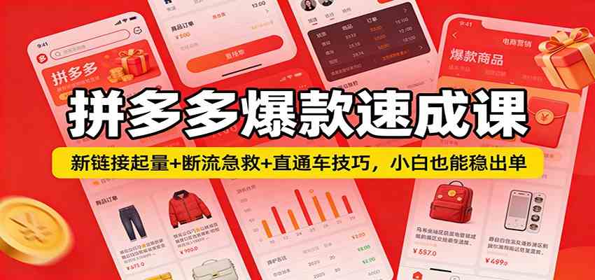 拼多多爆款速成课：新链接起量+断流急救+直通车技巧，小白也能稳出单 - 网创智汇