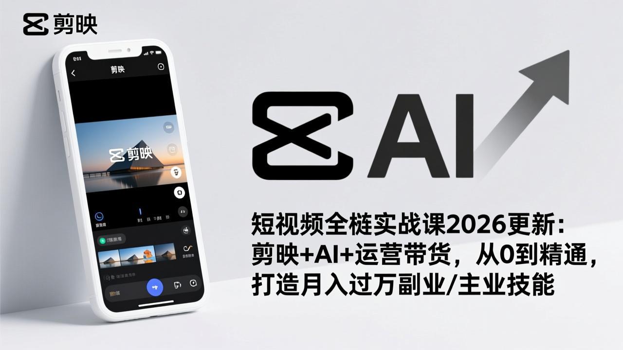 短视频全栈实战课2026更新：剪映+AI+运营带货，从0到精通，打造月入过万副业/主业技能 - 网创智汇