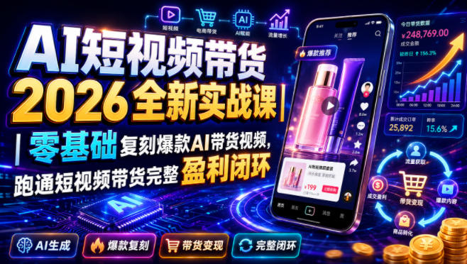 AI短视频带货2026全新实战课｜零基础复刻爆款AI带货视频，跑通短视频带货完整盈利闭环 - 网创智汇