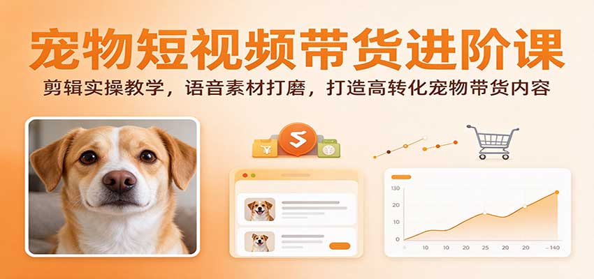 宠物短视频带货进阶课：剪辑实操教学，语音素材打磨，打造高转化宠物带货内容 - 网创智汇