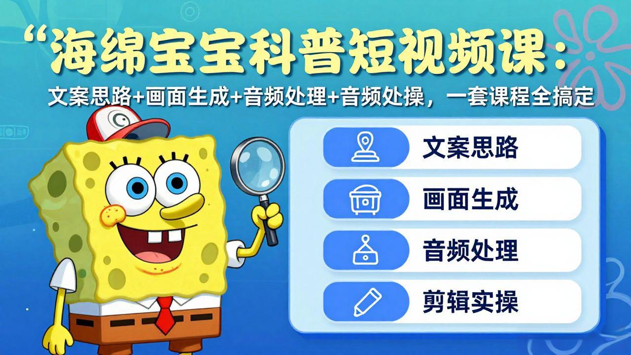 海绵宝宝科普短视频课：文案思路+画面生成+音频处理+剪辑实操，一套课程全搞定 - 网创智汇