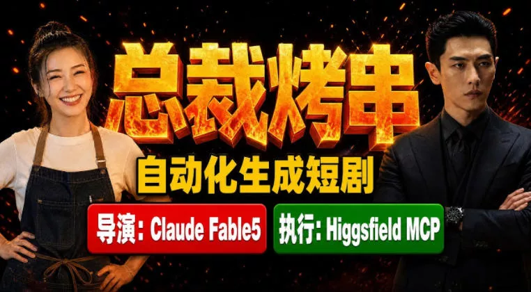 Claude Fable5担任导演+Higgsfield MCP落地执行｜《总裁烤串》真人质感短剧全自动AI生成全流程教学 - 网创智汇