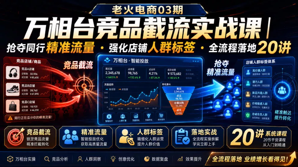 老火电商03期・万相台竞品截流实战课｜抢夺同行精准流量・强化店铺人群标签・全流程落地20讲 - 网创智汇