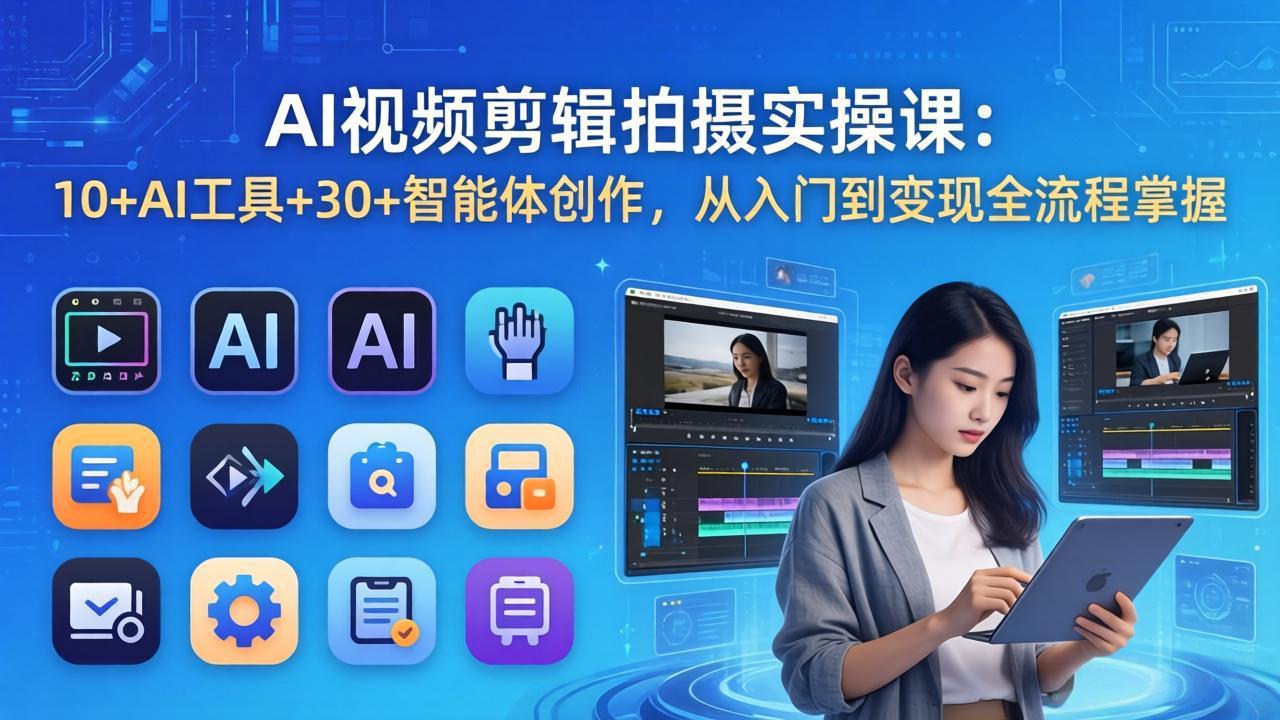 AI 视频剪辑拍摄实操课：10+AI工具+30+智能体创作，从入门到变现全流程掌握 - 网创智汇
