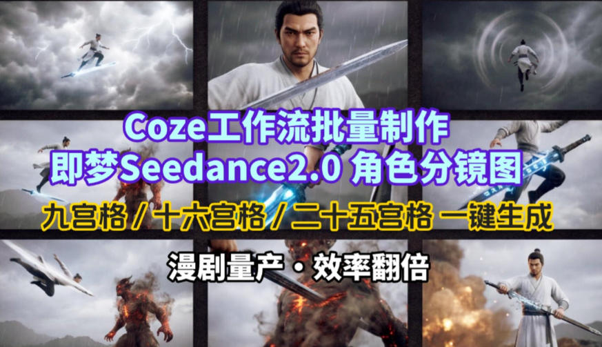 Coze工作流批量制作即梦Seedance2.0角色分镜图，九宫格-十六宫格-二十五宫格一键生成，漫剧量产，效率翻倍 - 网创智汇