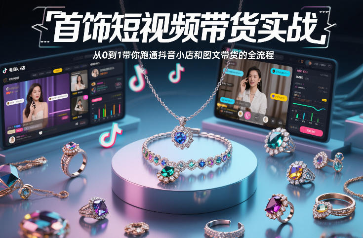首饰短视频带货实战，从0到1带你跑通抖音小店和图文带货的全流程 - 网创智汇